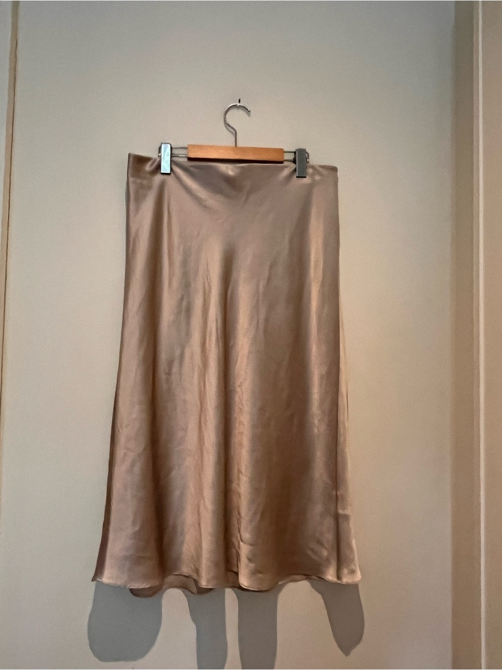 Quince Washable 100% Mulberry Silk Midi Bias-Cut Slip Skirt "Champaign" L